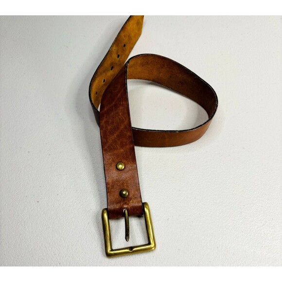 Vintage Ralph Lauren Leather Belt 28 Removable Brass Buckle  Distressed Brown - Picture 2 of 14